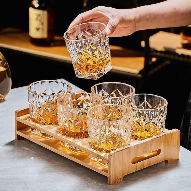 Wine Beer Glass Set - Retro Oymalı Cam Viski Şarap Bardağı