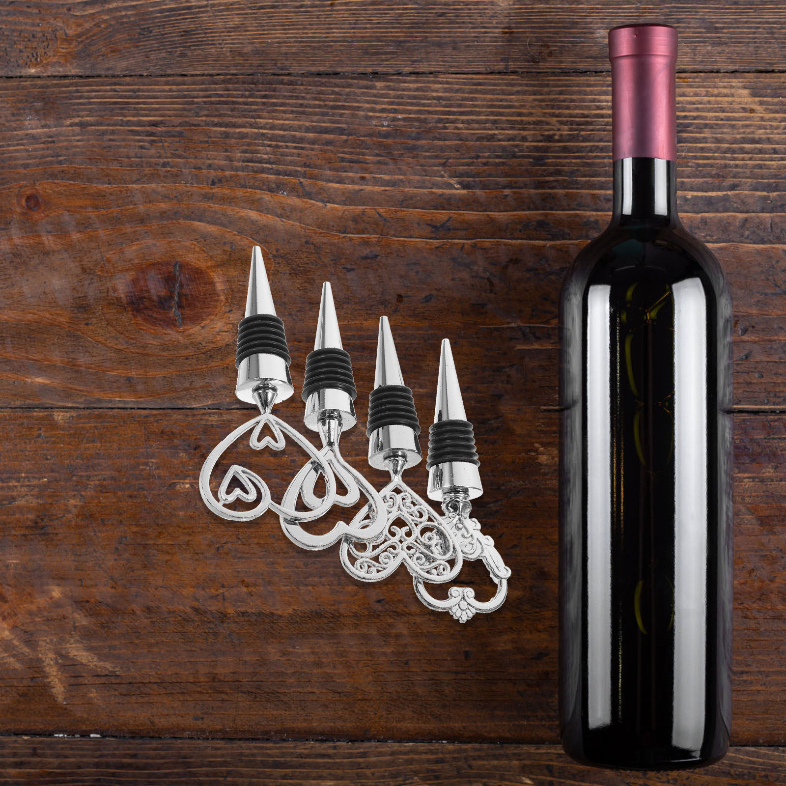 Wine Beer Glass Set - 4 Adet Kalp Şeklinde Şarap Tıpa
