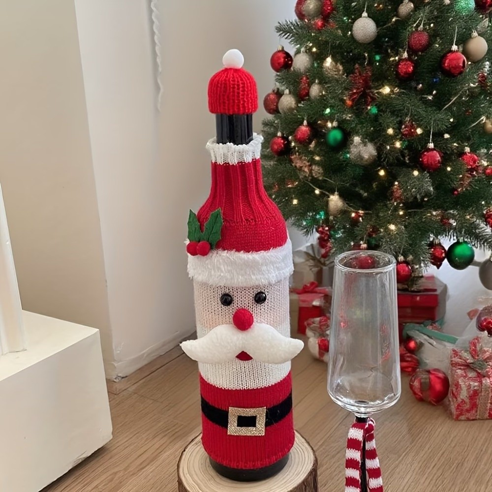 Wine Beer Hat - Örgü Şarap Şişesi Kılıfı, Geyik Desenli,