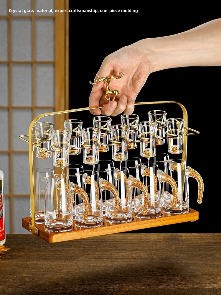 Wine Glass Set Crystal - Çin Tarzı Altın Varaklı Beyaz Şarap