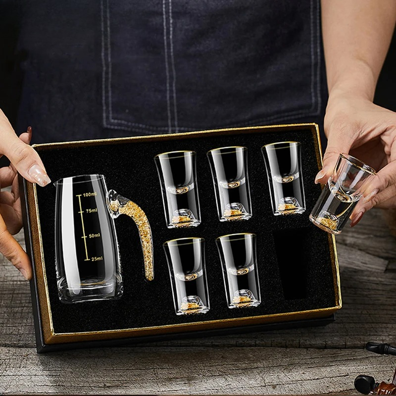 Wine Vodka Beer - 2/7'li Kristal Cam Kısa Bardak Hediye