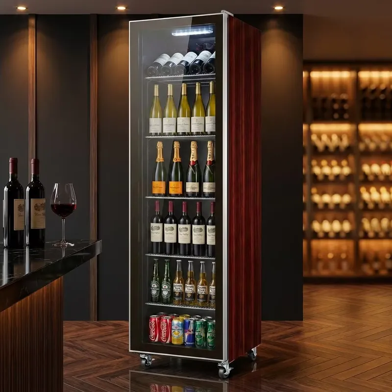 Wine Beer Cooler Fridge - YWM Sertifikalı Gül Ağacı Kaplamalı Tek
